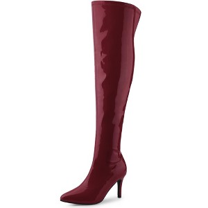 Allegra K Women's Pointed Toe Side Zipper Stiletto Heels Over the Knee High Boots - 1 of 4