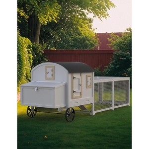 Large Wooden Chicken Coop for 3-5 Chickens w/106in Run, Waterproof Roof, Nesting Box & Pull-Out Trays - White - 1 of 4