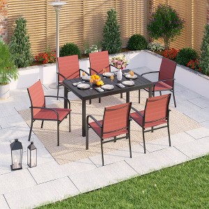 Captiva Designs 7pc Patio Dining Set with Slat-top Adjustable Steel Rectangle Table & Sling Fixed Dining Chairs - 1 of 4
