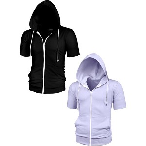 Lars Amadeus Men's Solid Color Summer Zipper Short Sleeves Hoodies Sweatshirt 2 Packs - 1 of 4