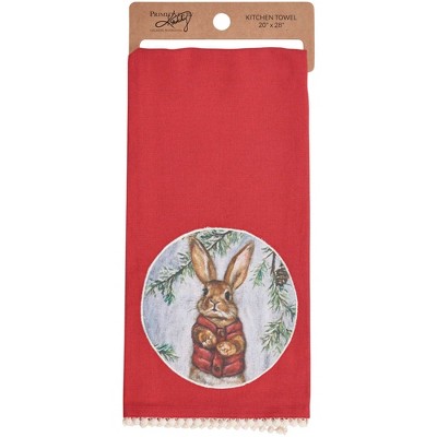 Primitives By Kathy 28.0 Inch Winter Bunny Kitchen Towel Rustic Themed Look Kitchen Towel