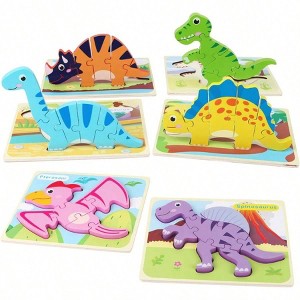 6 Pack Dinosaur Wooden Puzzles Exercise Concentration and Hands-on Ability - 1 of 4