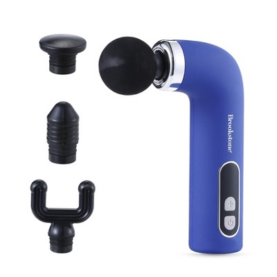 Brookstone Compact Cordless Percussion Massager – Rechargeable with 9 Speeds, 4 Heads & LED Display