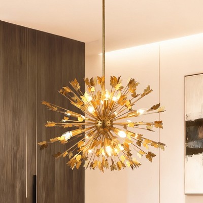 Parrot Uncle 35" 14-Light Gold Modern Chandelier Adjustable Wood Pendant Lamp