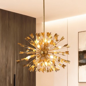 Parrot Uncle 35" 14-Light Gold Modern Chandelier Adjustable Wood Pendant Lamp - 1 of 4