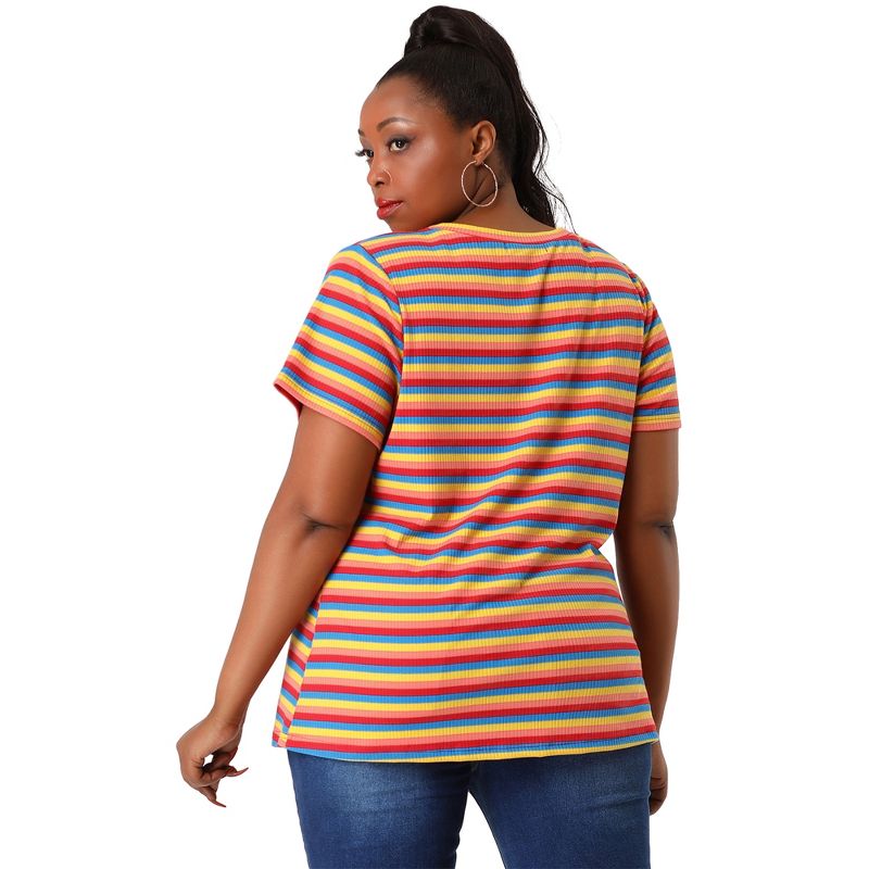 Agnes Orinda Women's Plus Size Stripe Short Sleeve Round Neck Casual Tops, 6 of 8