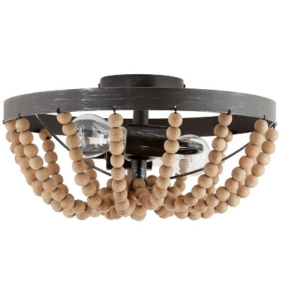Boho Driftwood 17'' Brown Beaded Semi-Flush Ceiling Lamp