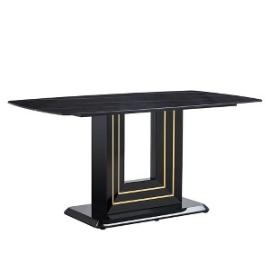 NicBex 63 Inch Rectangle Dining Table with Faux Marble Tabletop and U-Shape MDF Base for 6 to 8,Living Meeting Room - 1 of 4