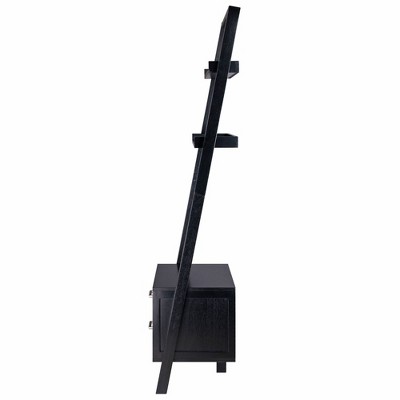 Bellamy Sleek Black Wood Leaning Ladder Bookcase with Storage