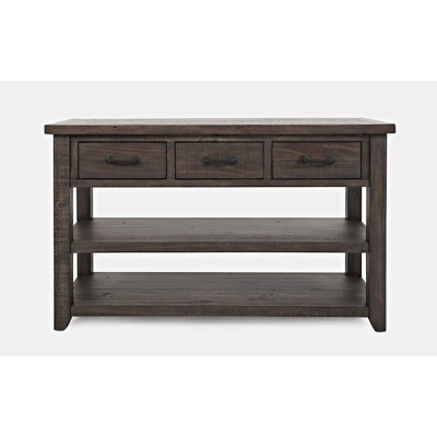 Rustic Barnwood Brown Pine Console Table with Storage
