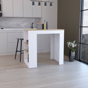 APRILSOUL Kitchen Island with 3-Side Shelves, Wengue/Ibiza Marble Top, Dining and Prep Station - 1 of 4