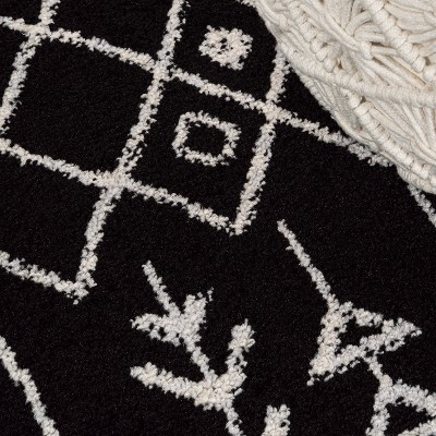 3' x 5' Black and Cream Synthetic Moroccan Geometric Area Rug