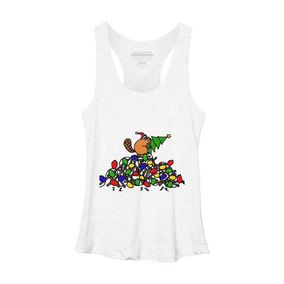 Women's Design By Humans Cool Christmas Beaver dding Lights to Dam By SmileToday Racerback Tank Top