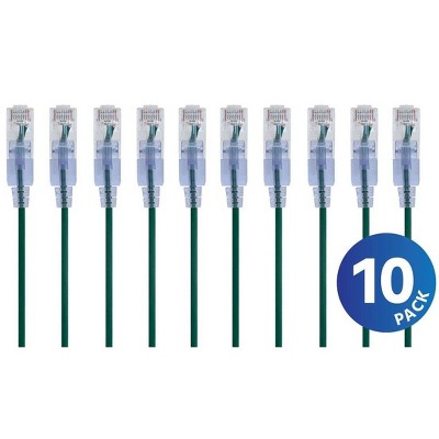Monoprice Cat6A Ethernet Network Patch Cable - 50 Feet - Green | 10-Pack, 10G - SlimRun Series