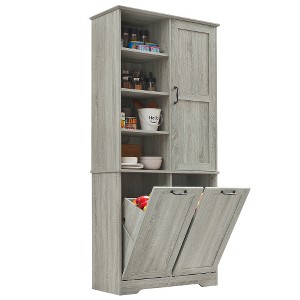 Ridstar 68 in. H Flip-out Laundry Basket Bathroom Storage Cabinet with Multiple Storage Spaces, Drawers & Doors-Dark Gray - 1 of 4