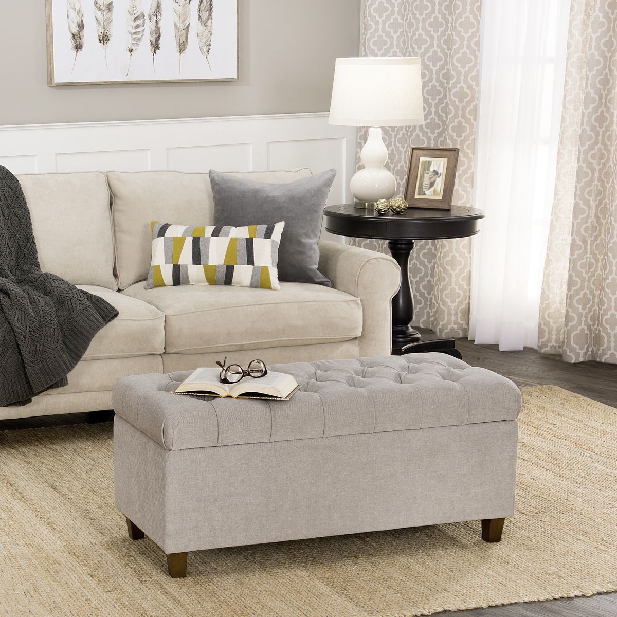Ainsley Button Tufted Storage Bench Silver Ash – Homepop