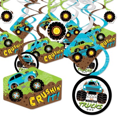 Big Dot of Happiness Smash and Crash - Monster Truck - Boy Birthday Party Hanging Decor - Party Decoration Swirls - Set of 40