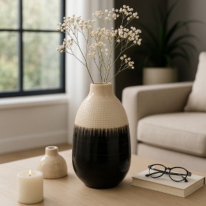 Decorative Two Tone Ceramic Jar with Lid for Living Room Decor - Home Decor Accent for Office Spaces, Coffee Table, and Bedroom Decor - 1 of 4