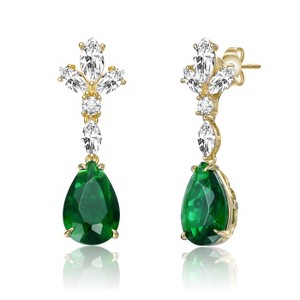 Guili Stunning Sterling Silver 14k Gold Plated Blue and White Cluster Dangle Earrings with Elegant Sparkling Details in Green and Blue - 1 of 2