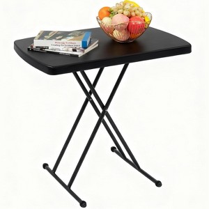 VINGLI Small Folding Table Portable, 30" Adjustable Height Personal Laptop TV Tray, Camping Table, HDPE Plastic Top with Steel Frame,Black - 1 of 4