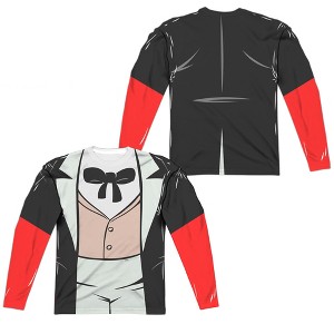 Men's Batman The Animated Series Penguin Uniform Front Back Print Long Sleeve Costume T-Shirt - 1 of 4