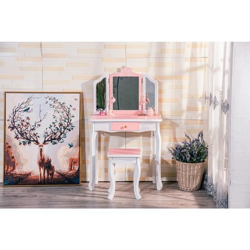 Trinity Kids Vanity, Princess Makeup Desk Dressing Table With Tri-fold  Mirror & Storage Shelves(white) : Target