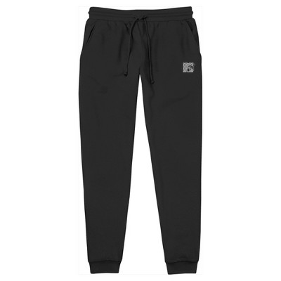 Men's Mtv Black And White Check Logo Jogger Sweatpants : Target