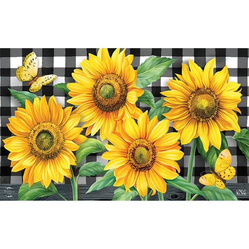 Briarwood Lane Checkered Sunflowers Summer Doormat Everyday Floral Indoor Outdoor 30" x 18", 1 of 5