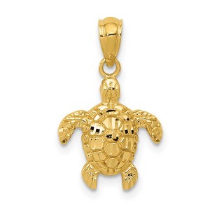 Black Bow Jewelry 14k Yellow Gold Small Diamond-Cut Sea Turtle Pendant, 13mm (1/2 Inch) - 1 of 4