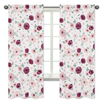 Sweet Jojo Designs Window Curtain Panels 84in. Watercolor Floral Burgundy Pink