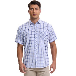 INSPIRE CHIC Men's Classic Business Short Sleeved Button Down Plaid Shirt - 1 of 4