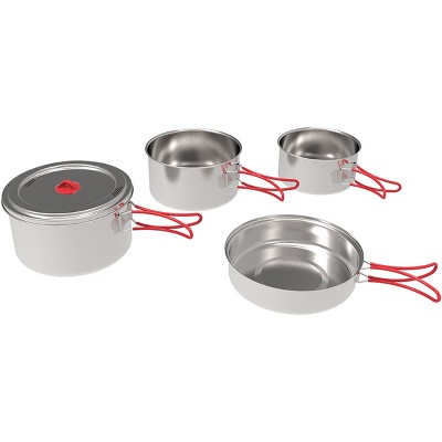 Stainless Steel Family Camping Cook Set with Silicone Handles