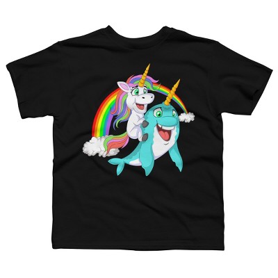 Boy's Design By Humans Rainbow Unicorn and Narwhal Horn Friends By ZeusSE T-Shirt