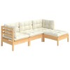 vidaXL Solid Pinewood 4 Piece Patio Lounge Set with Cream Cushions- Flexible Outdoor Furniture, Easy Assembly, Weather-Resistant - 3 of 4