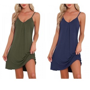 INSPIRE CHIC Women's 2 Pcs Sleeveless Camisole V Neck Pajama Dress Sleepwear Nightgowns - 1 of 4
