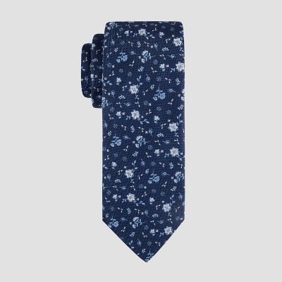 Black with Silver & Navy Blue Floral Tie