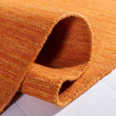 Handmade Orange Wool and Cotton Flat Woven Rug, 4' x 6'