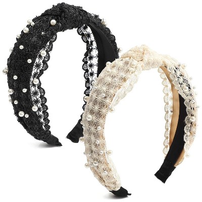 Glamlily 2 Pack Women's Lace Headband, Stylish Hairband, Pearl Hair Accessories