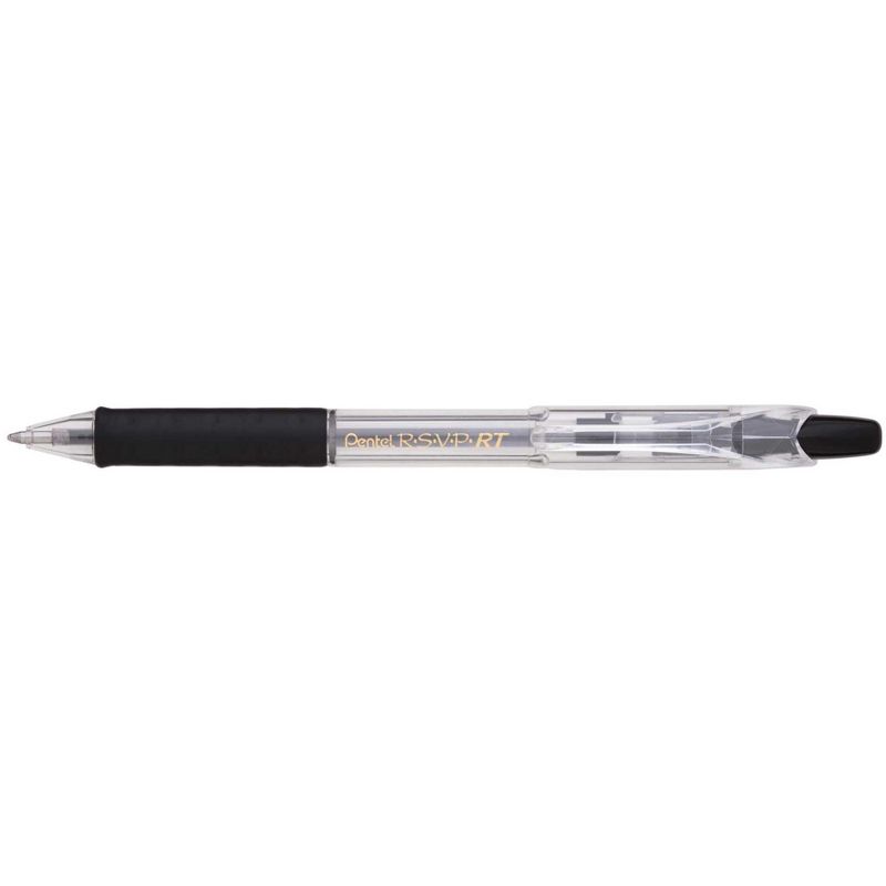 Pentel R.S.V.P. RT Refillable Retractable Ballpoint Pen, 1.0 mm Medium Tip, Black Ink, Clear Barrel, Pack of 12, 1 of 2