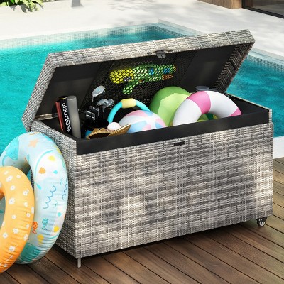 200 Gallon Rattan Deck Box With Wheels,All-Weather Outdoor Large Patio Storage Box,Outdoor Furniture -Maison Boucle