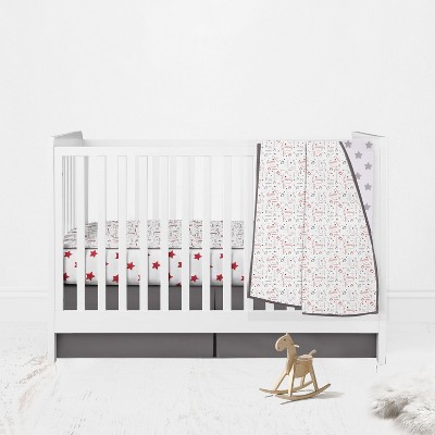 Bacati - Boys Baseball Muslin Red Gray 3 pc Crib Bedding Set