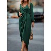 Women Satin Dress Elegant Wrap Long Sleeve V Neck Maxi Dress - 2 of 3