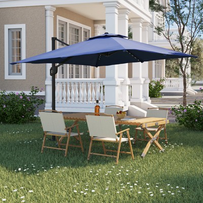 10FT Solar Cantilever Patio Umbrella – 360° Rotation, Windproof Base Included & UPF50+ UV Protection (Rectangular)