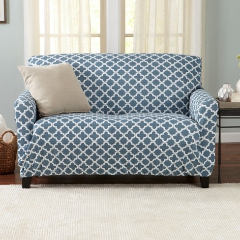 Great Bay Home Stretch Printed Washable Loveseat Slipcover loveseat Smoke Blue Target