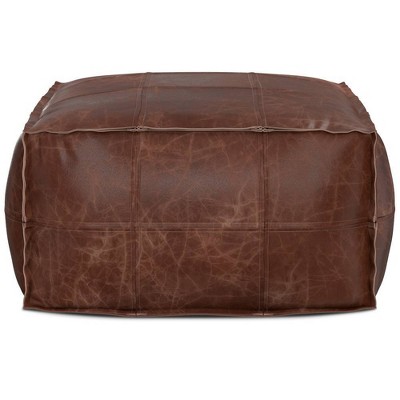 Erving Distressed Brown Leather Square Pouf