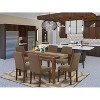 Rectangular Dining Table Set 7 Piece - 60 Inch Table & 6 Parsons Chairs - Mahogany & Linen Fabric - 2 of 4