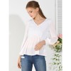 INSPIRE CHIC Women's Ruffled Long Puff Sleeves V Neck Solid Color Blouses - 3 of 4