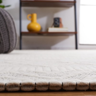 Ivory Beige Handwoven Geometric Square Area Rug