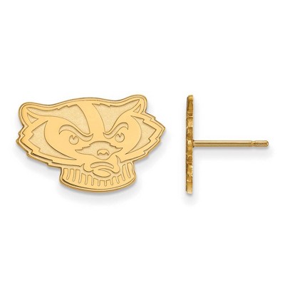 Black Bow Jewelry 10k Yellow Gold Wisconsin Badgers NCAA Post Earrings
