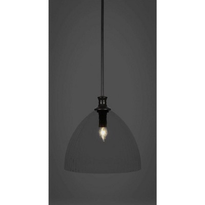 Carina Matte Black 20" Pendant with Clear Ribbed Glass